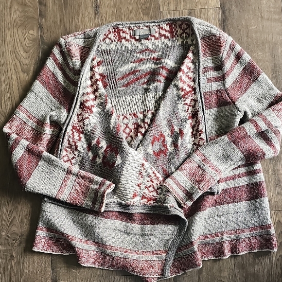 Natural Reflections Sweaters - Natural Reflections Sweater Open-Front Stripe Knit Cardigan Aztec Bohemian Large